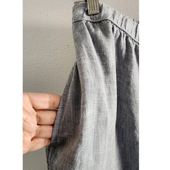 Eileen Fisher Organic Linen Wide Tapered Leg Pull-On Ankle Pants Gray Chambray - Picture 6 of 6